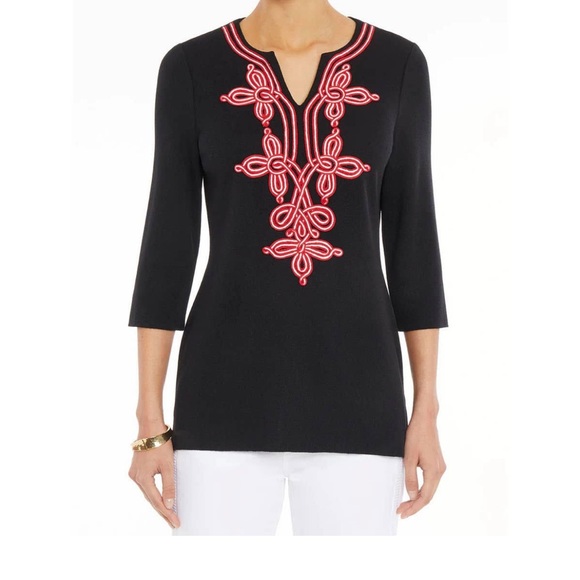 MISOOK Black Looping Soutache Trim Long Sleeves Tunic EUC Size Large.